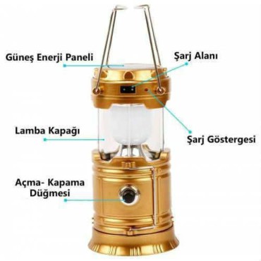 Solar Şarjlı Güneş Enerjili Fan Kamp Feneri Güneş Paneli Kamp Şarjlı Işıldak Usb Şarj 