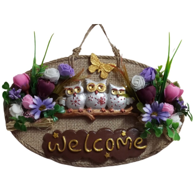 Baykuş Ailesi Welcome Yazılı Kapı Süsü