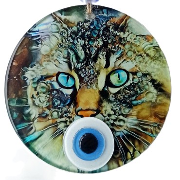 Nazar Boncuklu Füzyon Cam Kedi Duvar Süsü