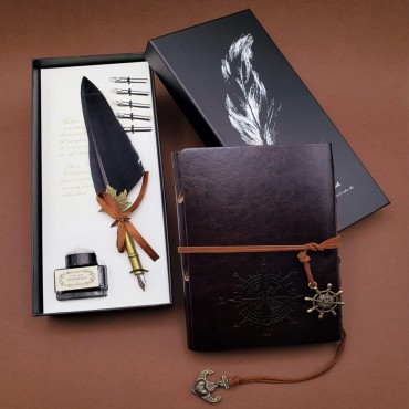 Toptan Tüylü Kalem ve Deri Defter Set