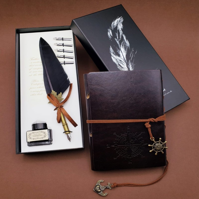 Toptan Tüylü Kalem ve Deri Defter Set