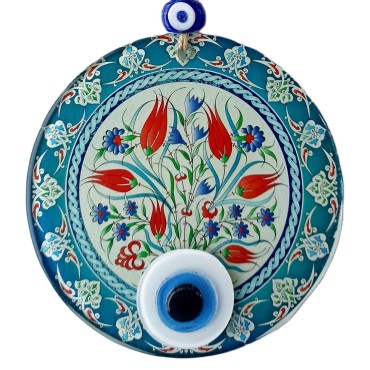 Nazar Boncuklu Lale Desenli Füzyon Cam Duvar Süsü