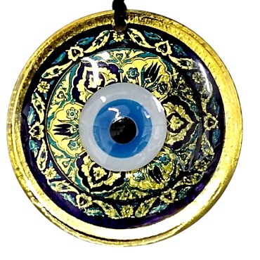  Lale desenli Nazar Boncuklu Altın Rengi Füzyon cam El İşçiliği 12x12 cm Duvar Süsü 
