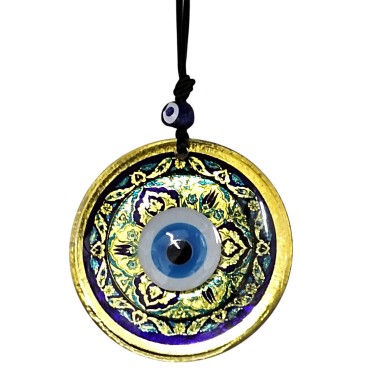  Lale desenli Nazar Boncuklu Altın Rengi Füzyon cam El İşçiliği 12x12 cm Duvar Süsü 