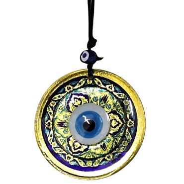  Lale desenli Nazar Boncuklu Altın Rengi Füzyon cam El İşçiliği 12x12 cm Duvar Süsü 