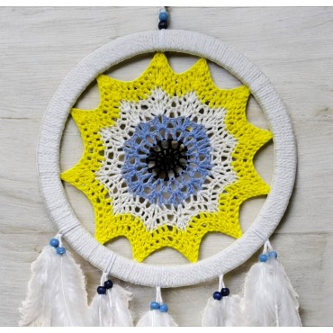 Sarı Nazar Motifli Kuş Tüylü Duvar Süsü