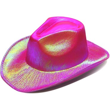 Neon Hologramlı Kovboy Model Parti Şapkası Fuşya Yetişkin 39X36X14 cm