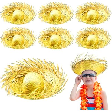 Tropikal Parti Sarı Hasır Hawaii Şapkası 13x36 cm