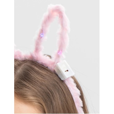Led Işıklı Peluş Pofuduk Tavşan Kulak Tavşan Taç Pembe 17X23 cm