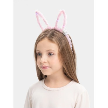 Led Işıklı Peluş Pofuduk Tavşan Kulak Tavşan Taç Pembe 17X23 cm