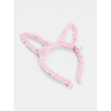 Led Işıklı Peluş Pofuduk Tavşan Kulak Tavşan Taç Pembe 17X23 cm