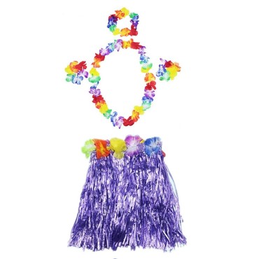 Luau Aloha Hawaii Kolye Etek Taç ve Bileklik Seti Mor