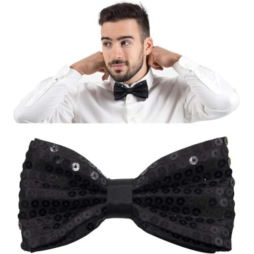 Gece Işıltısı Siyah Payetli Pullu Papyon 7x2 cm