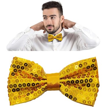 Gece Işıltısı Altın Payetli Pullu Papyon 7x2 cm