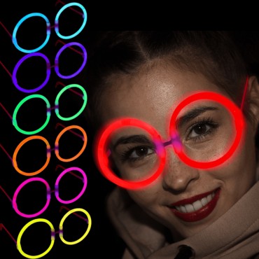 Glow Parti Gözlüğü Glow Partisi Yuvarlak Şekilli Fosforlu Gözlük 6 Adet