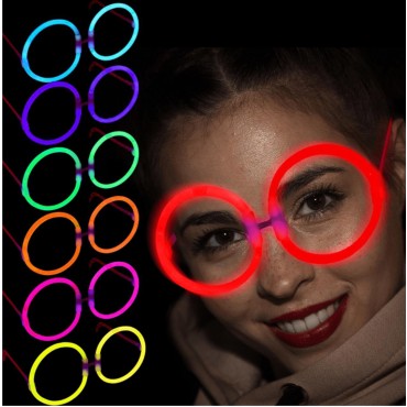 Glow Yuvarlak Gözlük - Glow Partisi Gözlükleri - Glow Stick Gözlük 12 Adet