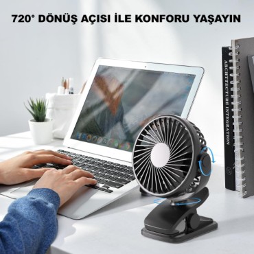 Masaüstü Şarjlı Klipsli Portatif Fan 