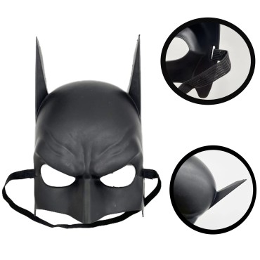 Siyah Renk Çocuk Boy Arkadan Lastikli Batman Maskesi A Kalite 20x14 cm