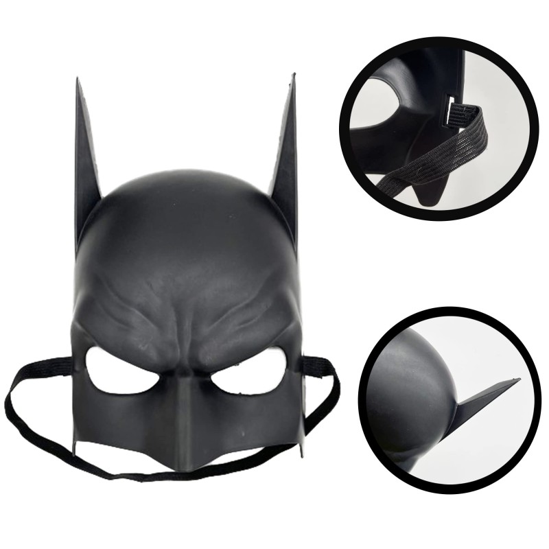 Siyah Renk Çocuk Boy Arkadan Lastikli Batman Maskesi A Kalite 20x14 cm