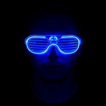 Mavi Led Işıklı Parti Gözlüğü - Neon Glow Şerit Gözlük 3 Modlu