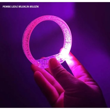 Pembe Led Işıklı Baskı Yapılabilen Pilli Bileklik Bilezik