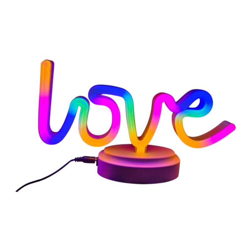 Neon Işıklı Love Yazılı Masa Gece Lambası PİL+USB