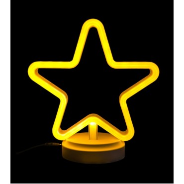 Neon Işıklı Yıldız Masa Gece Lambası Pil+Usb