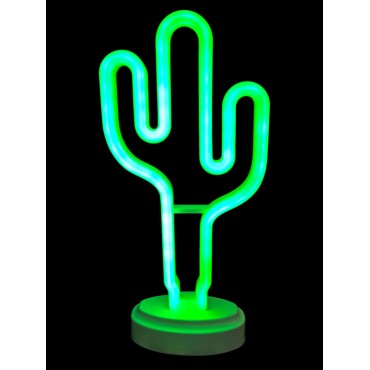 Neon Işıklı Kaktüs Masa Gece Lambası Pil+Usb