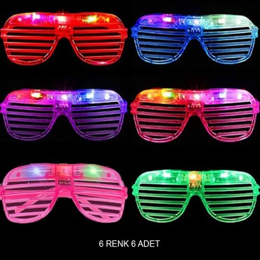 Işıklı Panjur Şeritli Led Parti Gözlüğü 6 Renk 6’lı Set